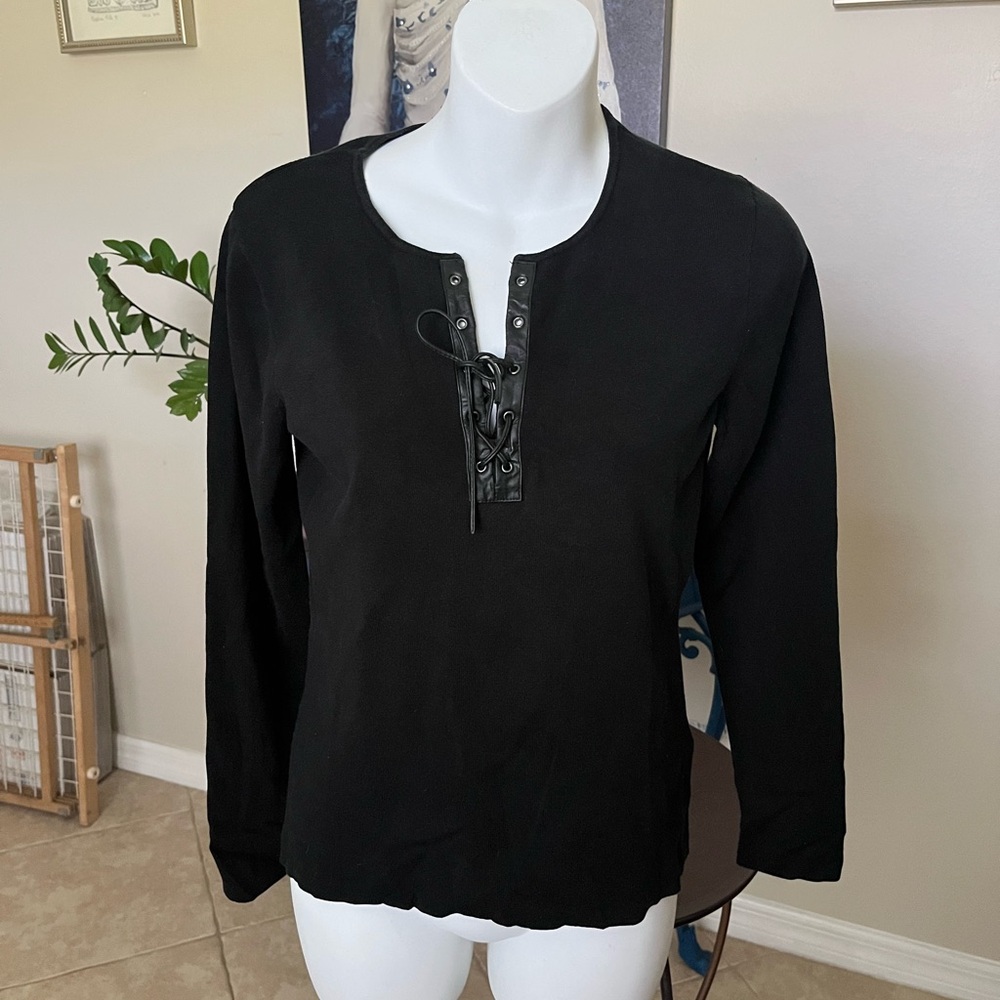 Vintage Y2K Josephine Chaus Lace Up Long Sleeve Top - S